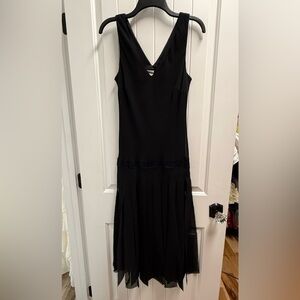 Believe V-Neck Black Dress With Fringe Detail And Lace Accent Size 6 Vintage